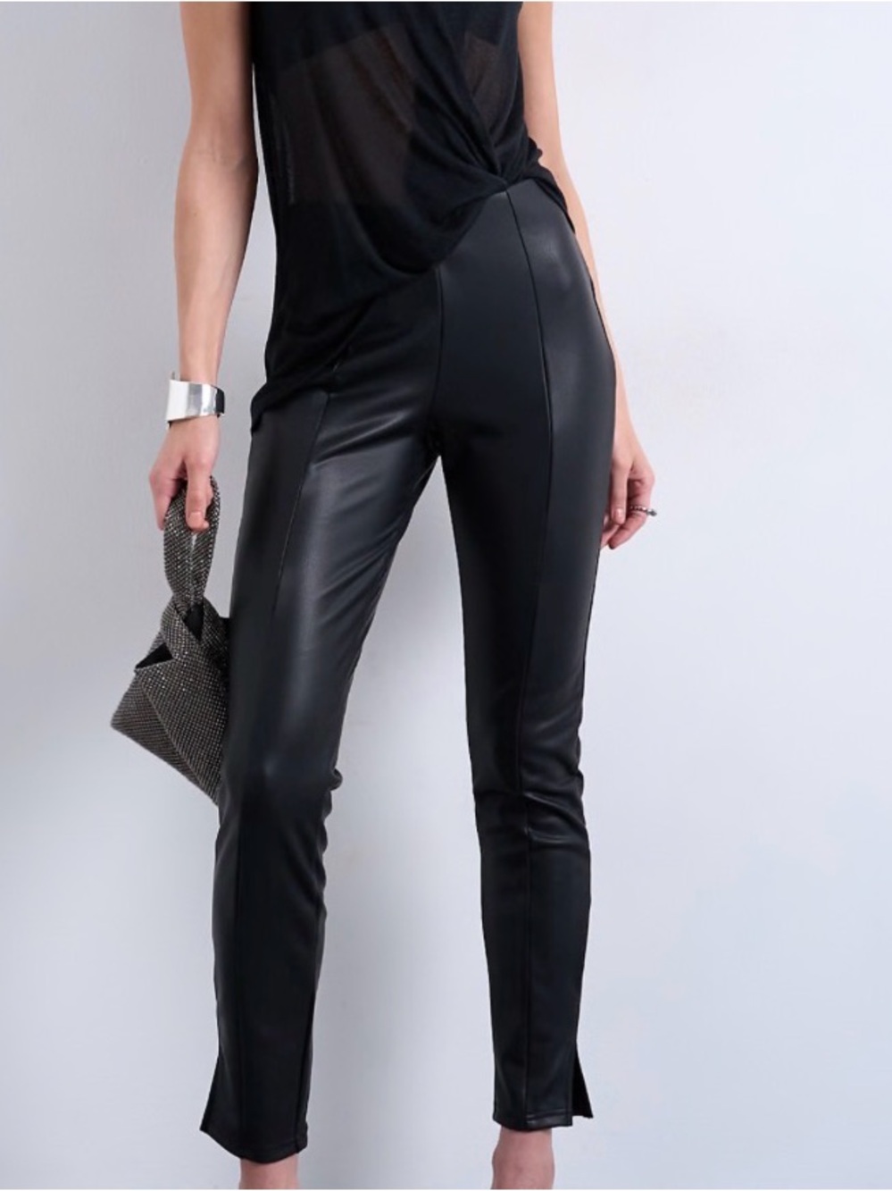 Topshop Black Faux Leather Skinny High-Rise Pants
